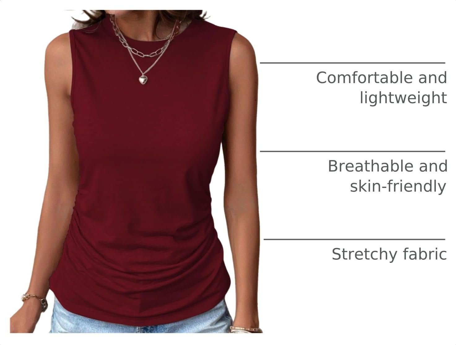Womens Ruched Tank Tops Summer Dressy Casual Crewneck Sleeveless Shirts S-XXL - Image 4