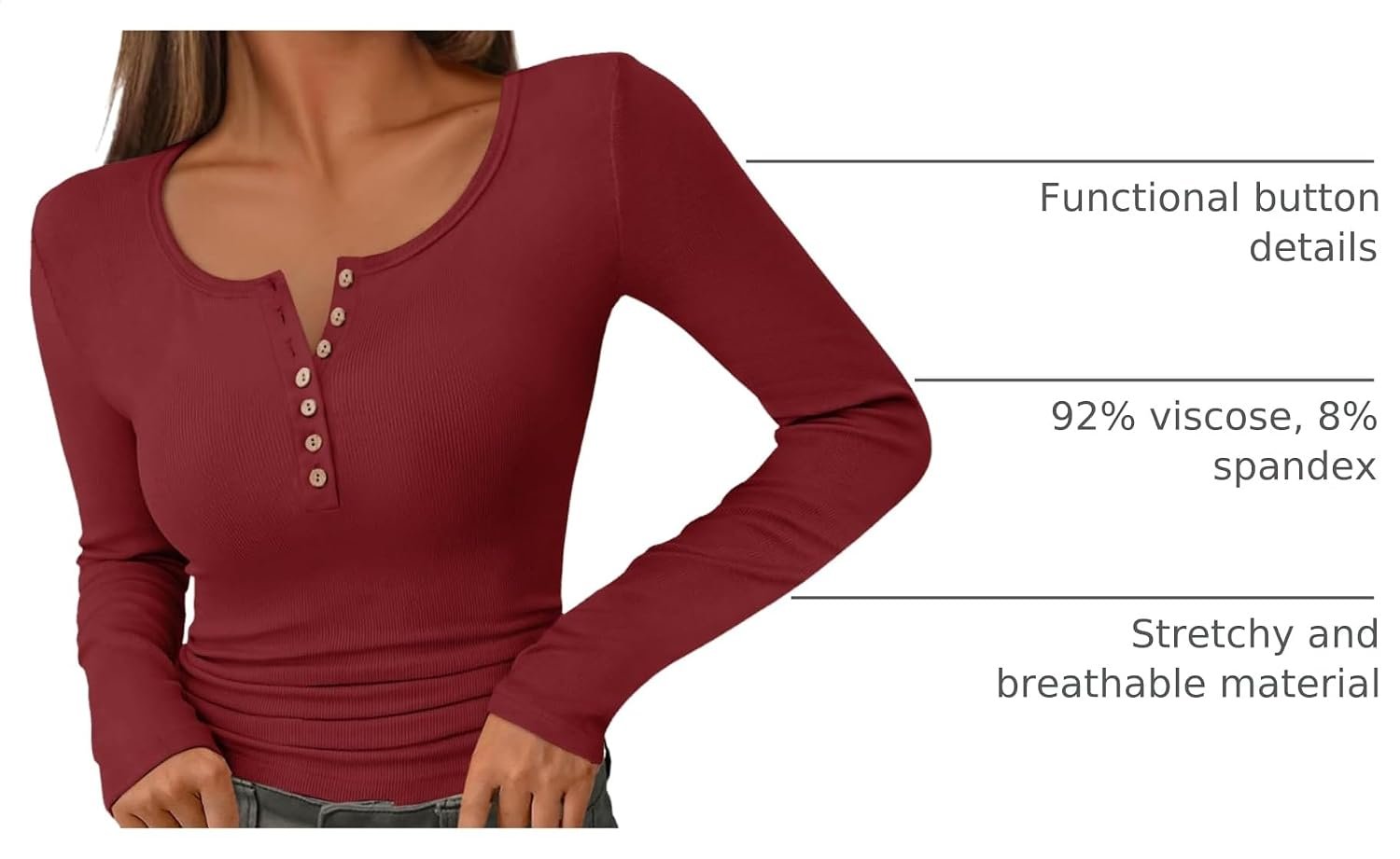 Womens Long Sleeve Henley T Shirts Button Ribbed Knit Slim Fitted Tee Tops Basic Casual Work Blouse XS-XXL - Image 4