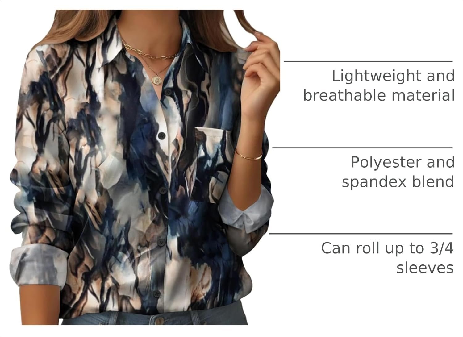 Womens Floral Button Down Shirt Long Sleeve Work Blouse with Pocket | Business Work Tops, Dressy Casual Shirts, Floral Blouse, Vacation Wear, Solid Color Outfits - Image 4