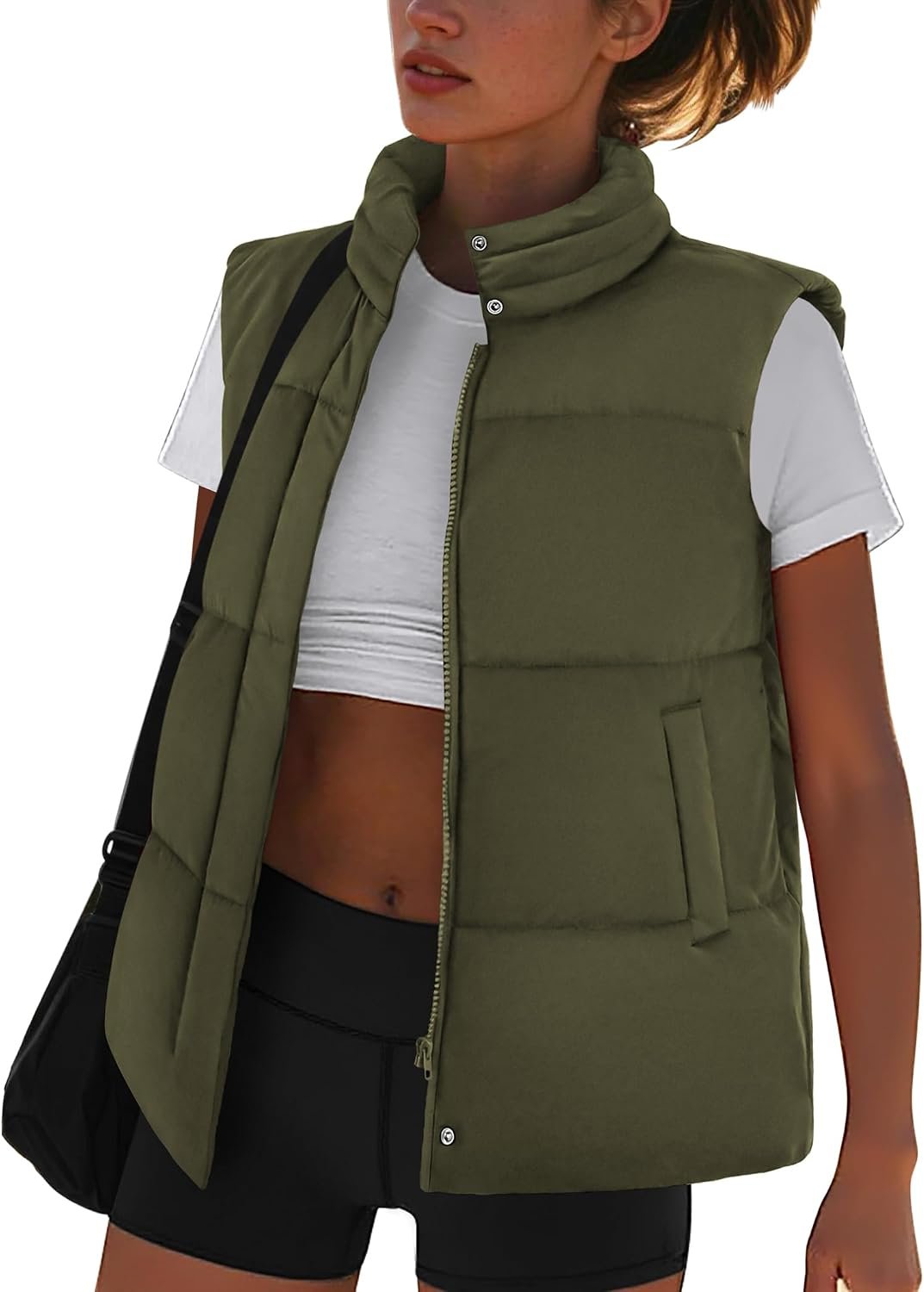 Puffer Vest Women Lightweight Fall Sleeveless Jackets Zip Up Puffy Outerwear Quilted Gilet Winter Pocket Outfits