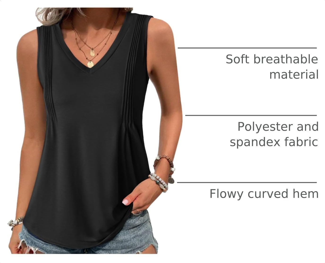 Women's Tank Tops Loose Fit Casual V Neck Boho Summer Pleated Sleeveless Shirts Basic Trendy Outfits Clothes - Image 4