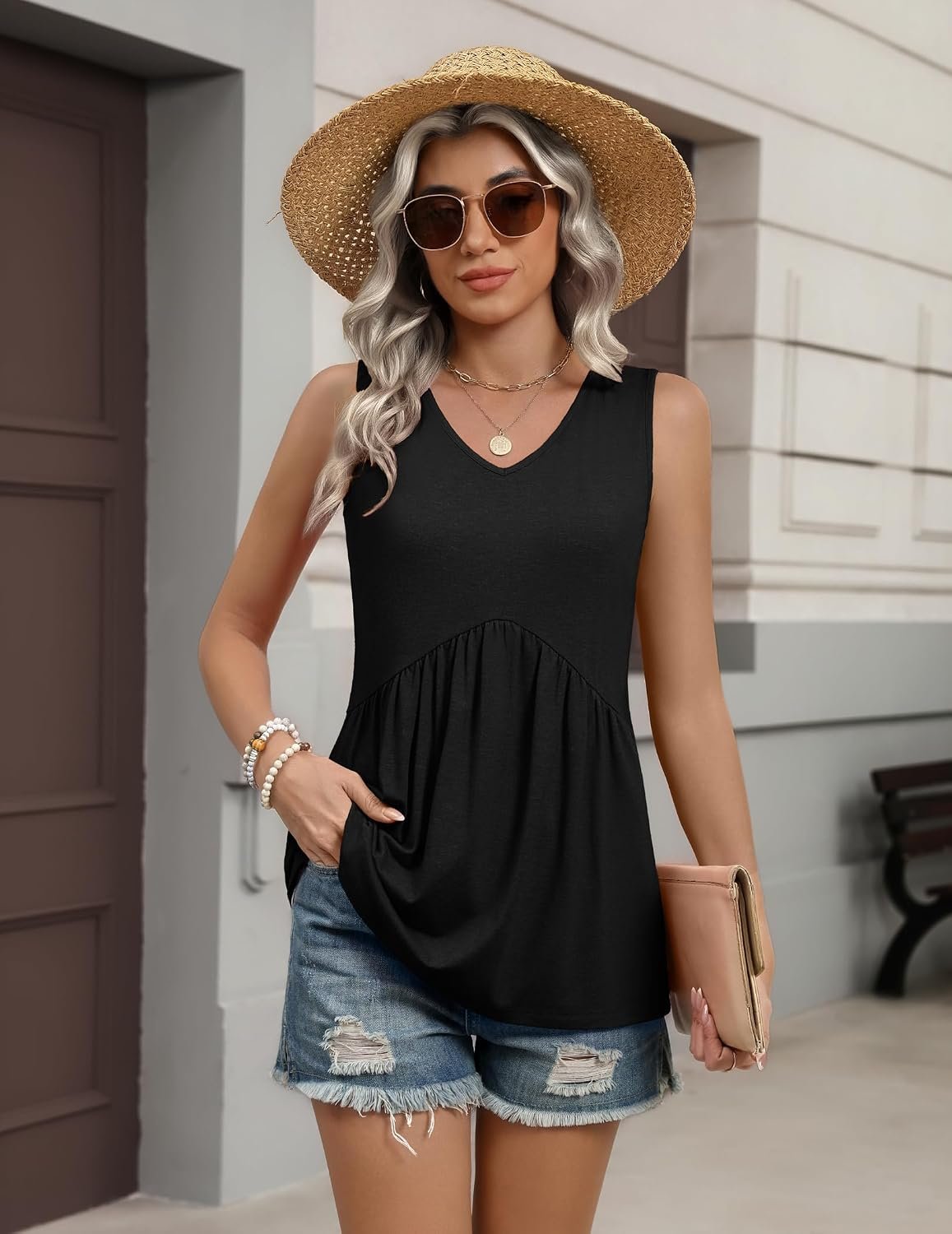 Womens Flowy Tank Tops 2026 V Neck Peplum Babydoll Tops | Summer Casual Beach Vacation Clothes, Summer Outfits for Women, Fashion Clothing, Business Casual Outfits - Image 3