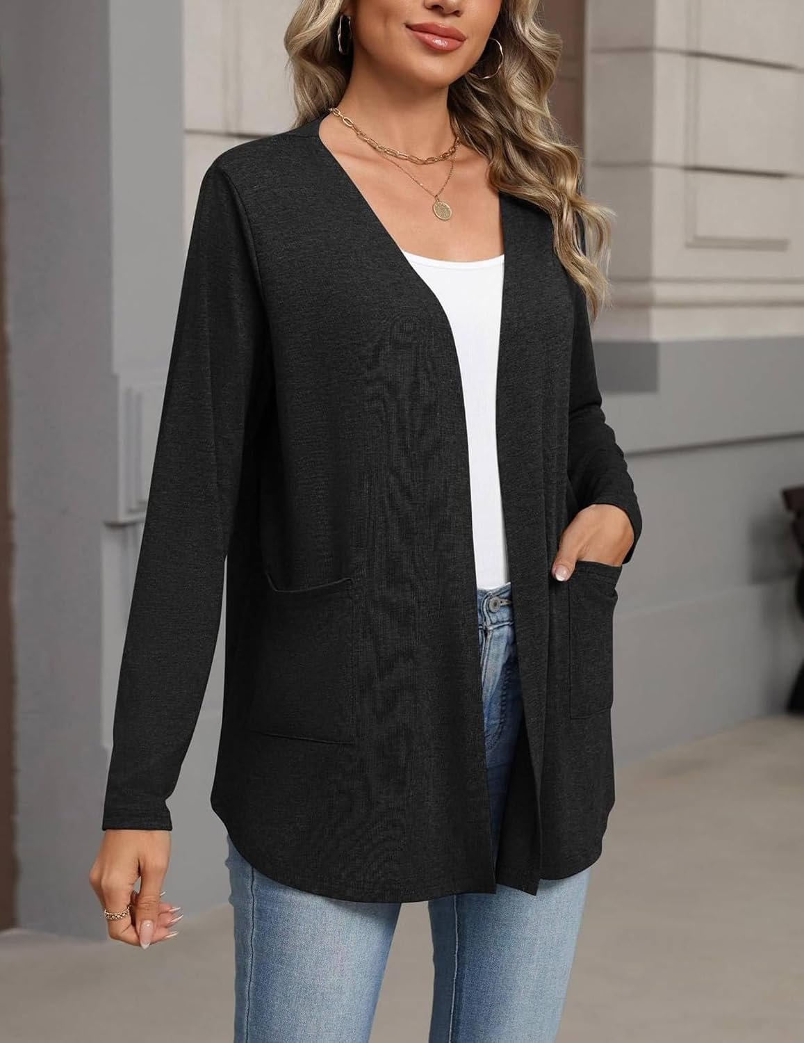 Cardigan Sweaters for Women 2026 Loose Knit Lightweight Fall Outfits | Light Open Front Cardigan with Pockets,Womens V Neck Tops,Fall Fashion,Work Long Sleeve Clothing,Business Casual Outfits - Image 4