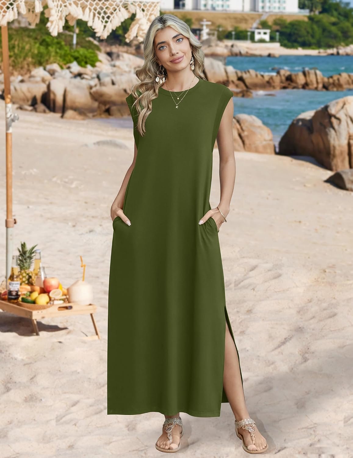 Summer Dresses for Women 2026 Long Maxi Sundresses Loose Split Wrinkle-Free Beach Travel Vacation Clothes - Image 3