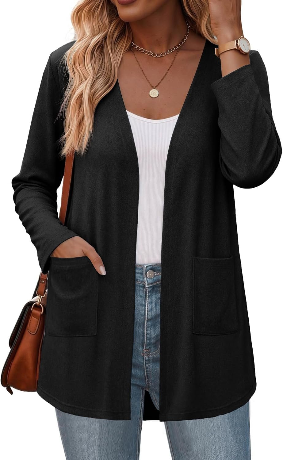 Cardigan Sweaters for Women 2026 Loose Knit Lightweight Fall Outfits | Light Open Front Cardigan with Pockets,Womens V Neck Tops,Fall Fashion,Work Long Sleeve Clothing,Business Casual Outfits