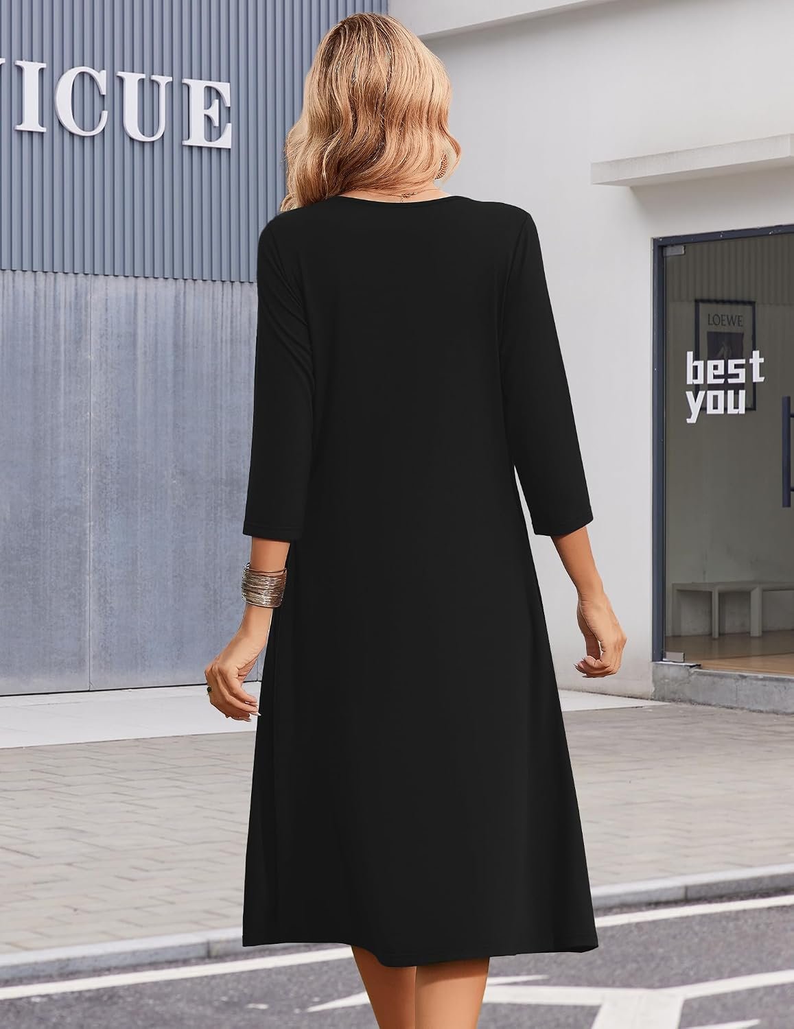 Summer Dresses for Women 2026 3/4 Sleeve Casual Midi Tshirt Dresses | Empire Waist, Flowy A-line Midi, Side Pockets, Boho Style, Tummy Control,loose fit, Beach Sundress, Great for Casual, Work - Image 4