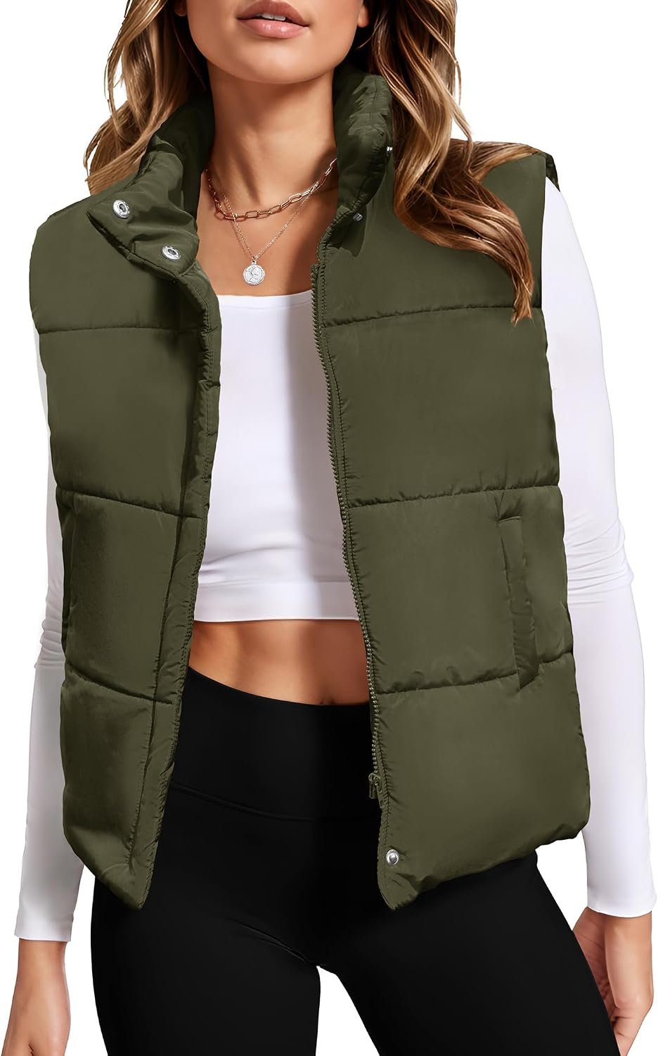Puffer Vest Women Lightweight Fall Sleeveless Jackets Zip Up Puffy Outerwear Quilted Gilet Winter Pocket Outfits - Image 2