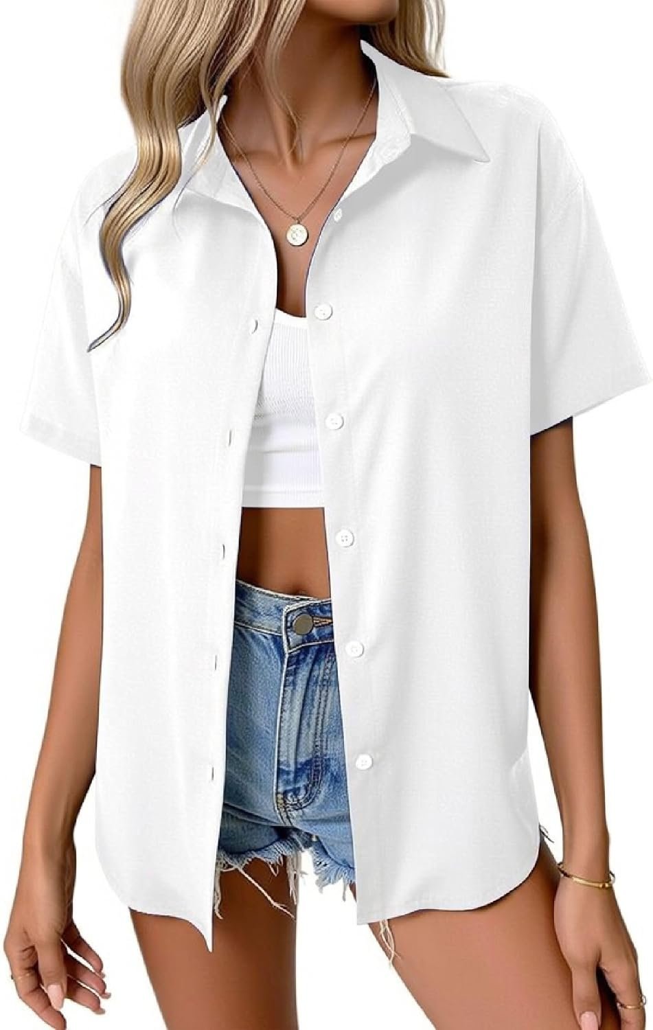 Button Down Shirt for Women Short Sleeve Blouses Loose Casual Collared Blouses Summer Tops Fashion Vacation Outfits - Image 2