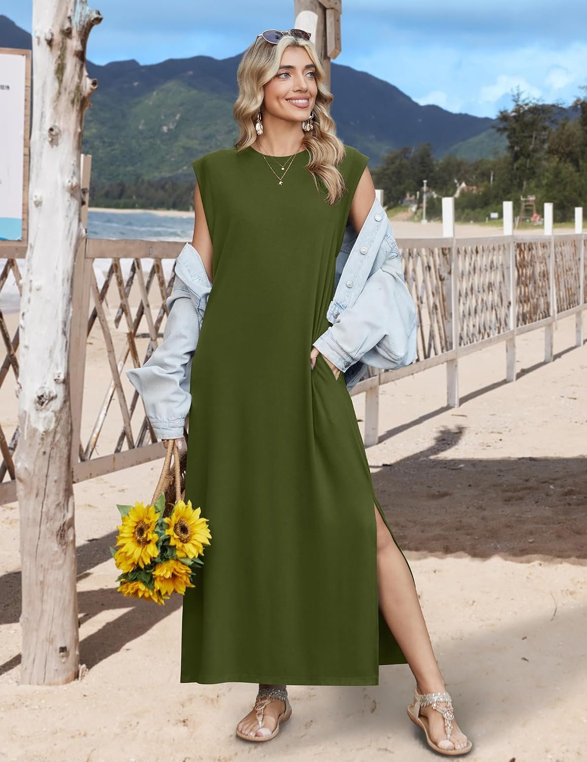 Summer Dresses for Women 2026 Long Maxi Sundresses Loose Split Wrinkle-Free Beach Travel Vacation Clothes - Image 2