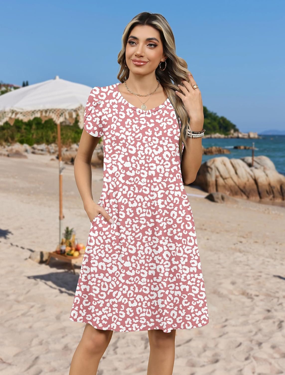 Womens Summer A-Line Dress with Pockets Mini Short Sleeve Dresses Flowy Beach Swing Dress 2026 Vacation Travel - Image 2
