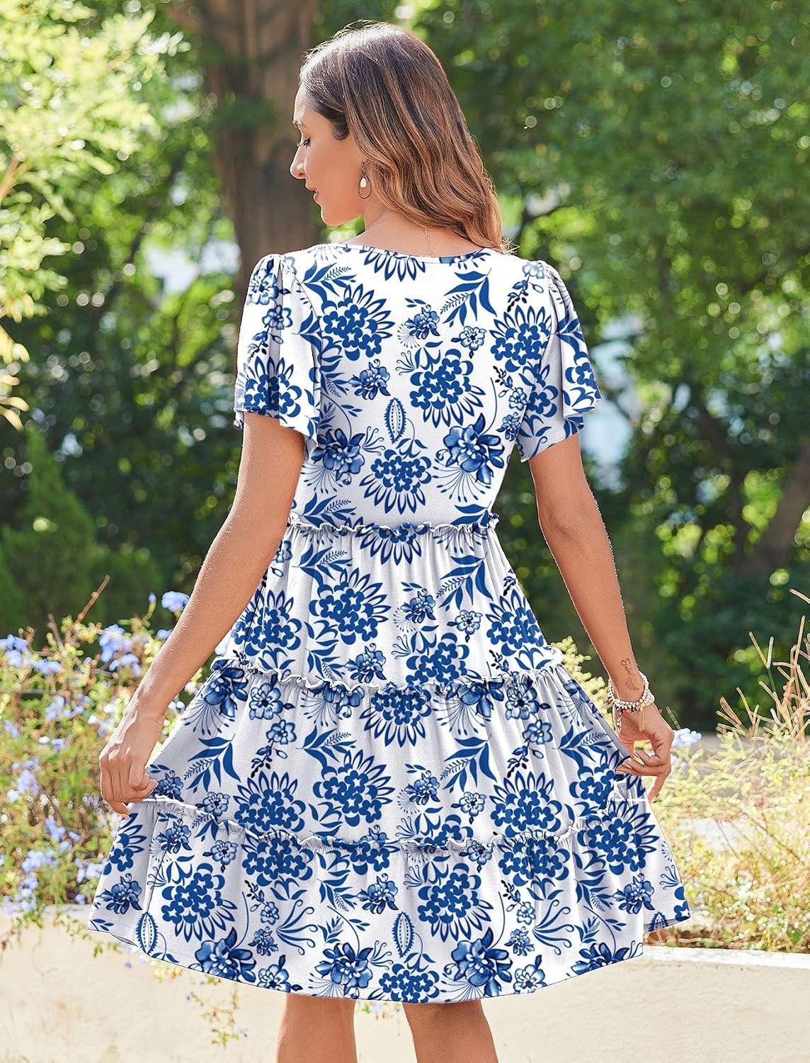 Summer Tiered Mini Dress with Pockets Ruffle Sleeve V-Neck Casual Dress A Line Boho Flowy Sundress 2026 Vacation - Image 4