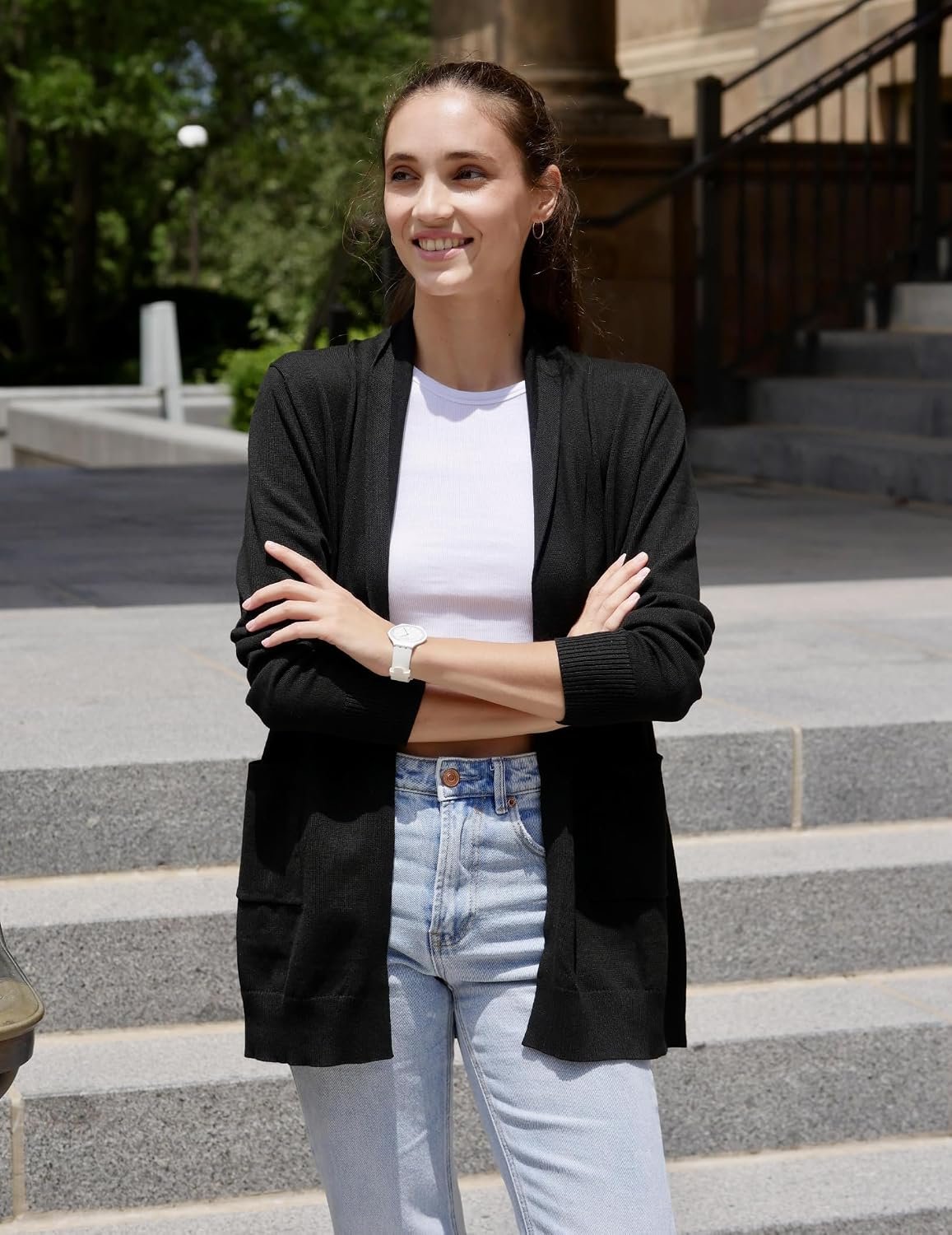 Women Long Cardigan Sweaters Lightweight Open Front Duster Knit Fashion Sweater Coats Trendy Cardigans with Pocket - Image 2