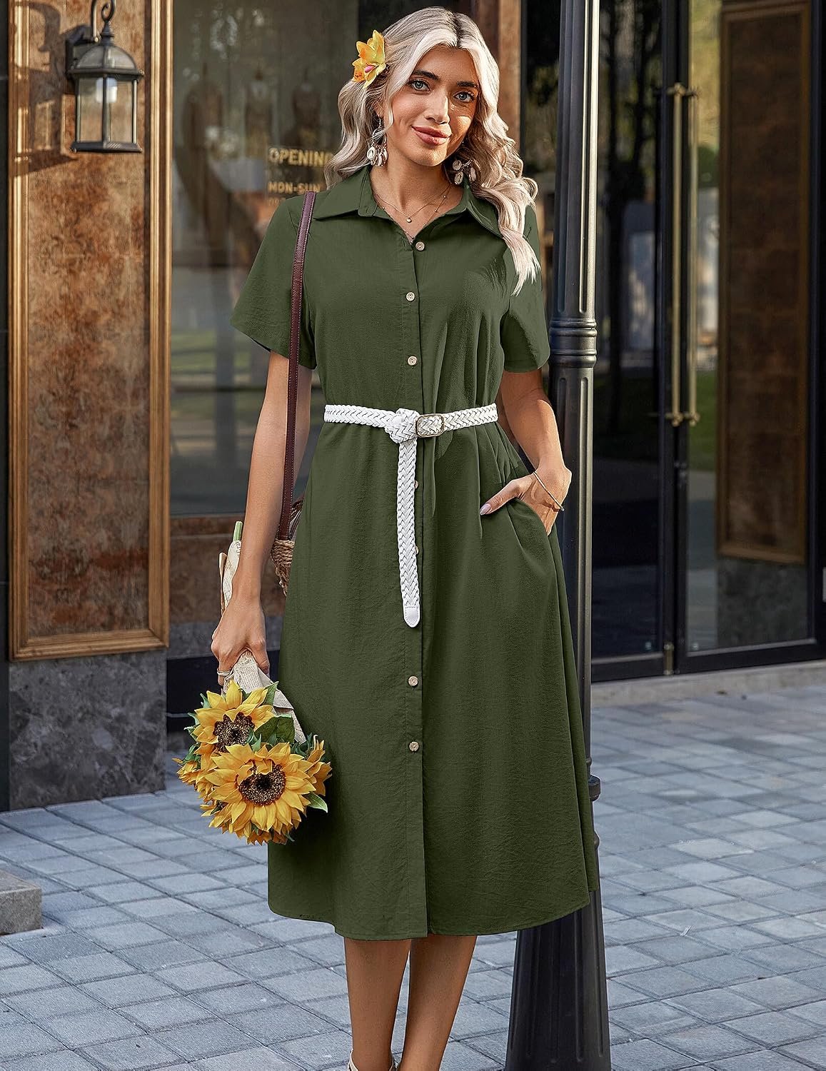 Summer Dresses for Women 2026 Button Down Shirt Dresses Aline Long Sundress Short Sleeve Beach Travel Cover Up - Image 5