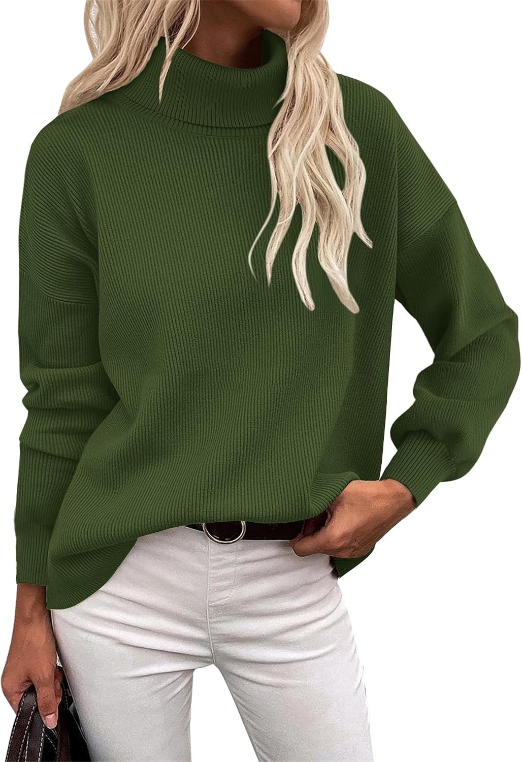 Women's Turtleneck Sweater 2026 Fall Winter Chunky Knit Sweaters Casual Side Slit Pullover Jumper Top