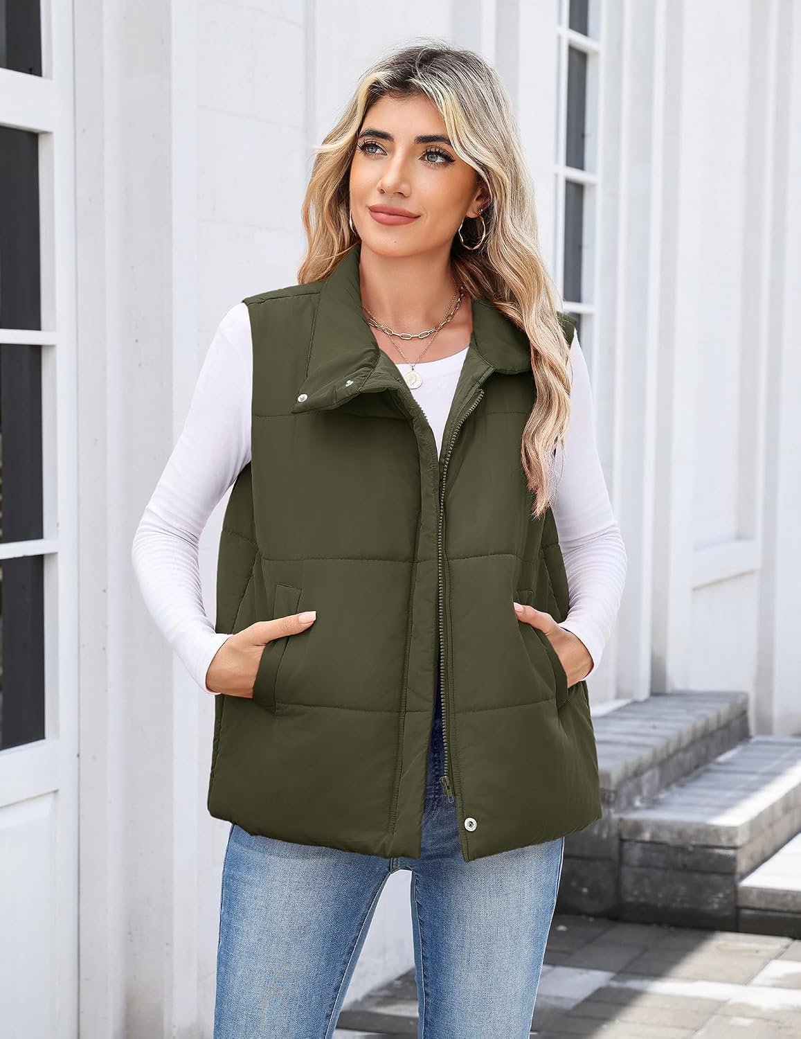 Puffer Vest Women Lightweight Fall Sleeveless Jackets Zip Up Puffy Outerwear Quilted Gilet Winter Pocket Outfits - Image 4