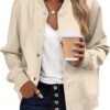 Bomber Jacket Women Varsity Casual Button Down Outfits with Pockets | Lightweight,2026 Fall Fashion Short School Outfit,Long Sleeve Cute Tops,Trendy Outerwear,Daily Wear,Sport Active,Going Out