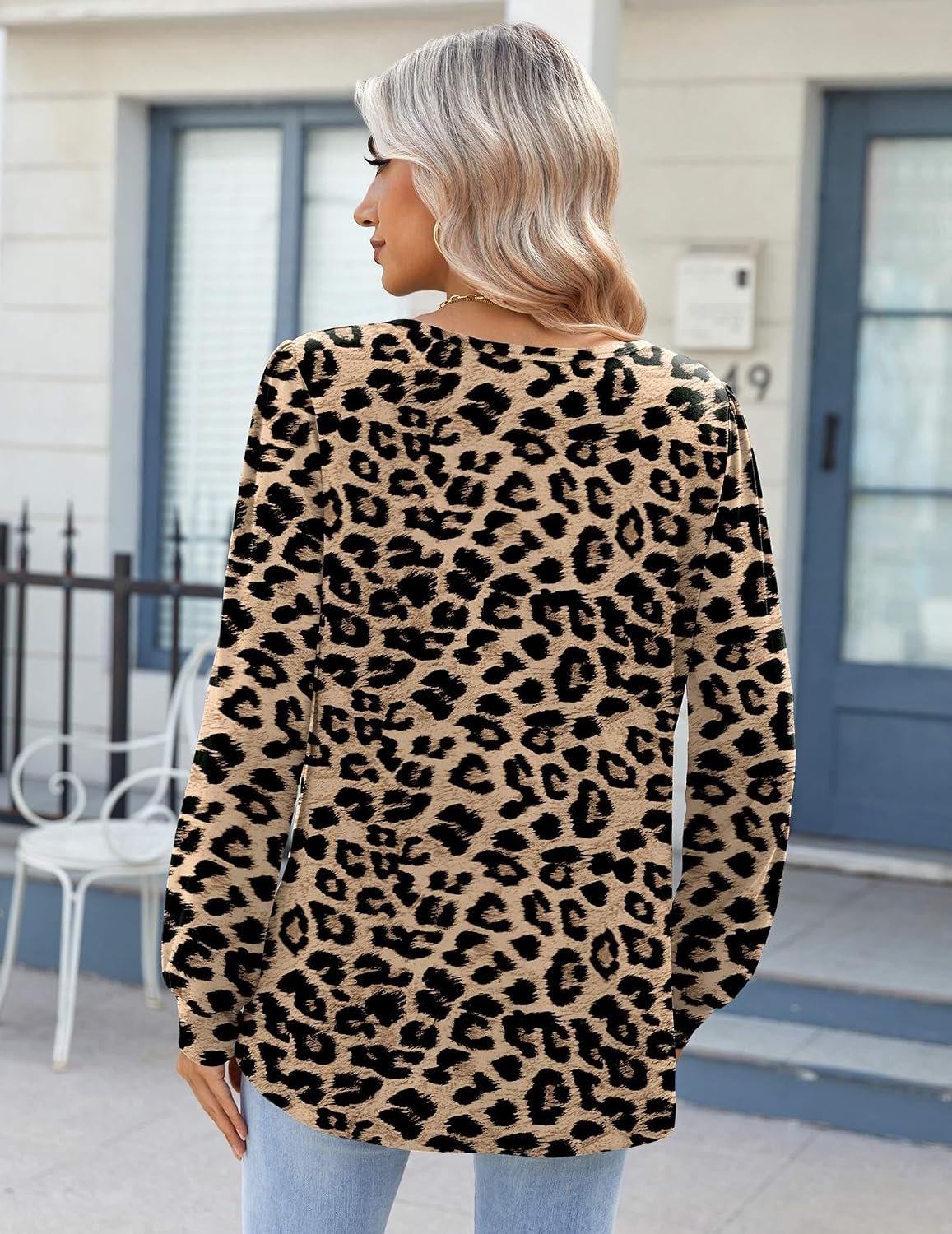 Fall Tops for Women Long Sleeve Button Up Shirts Floral Tunics V Neck Pullover Blouse - Image 4