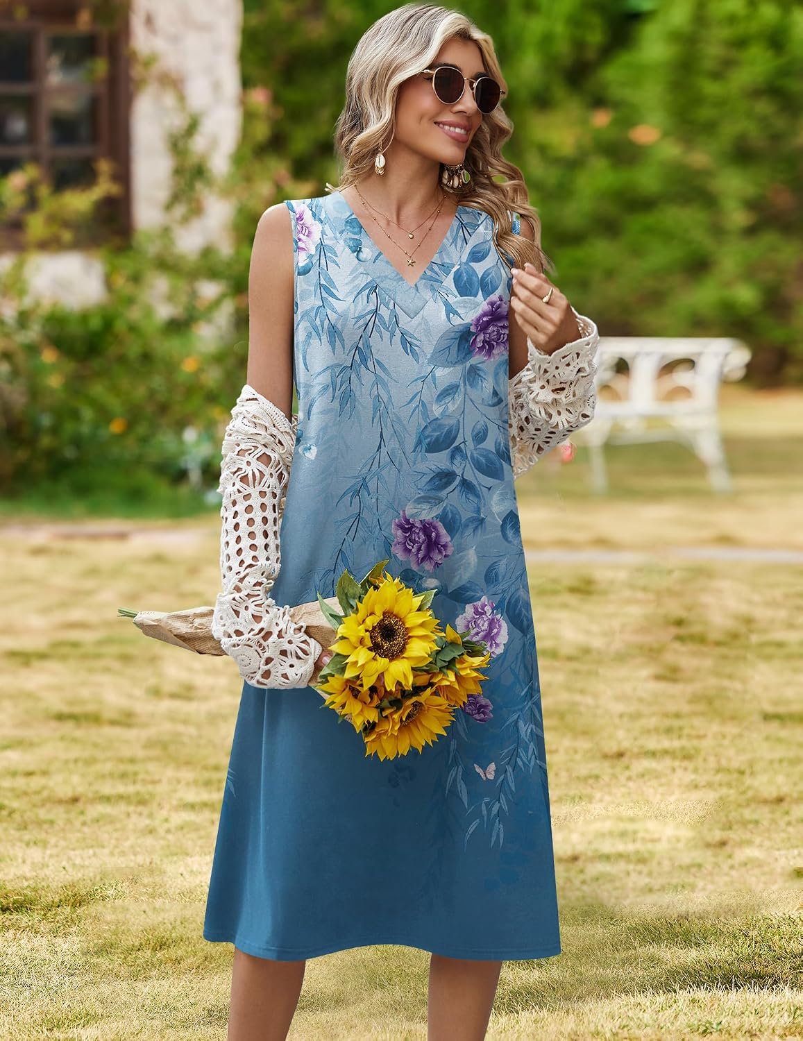 Sundresses Dresses for Women 2026 Summer Sleeveless V Neck Casual Midi Tank Beach Vacation Dresses with Pockets - Image 2