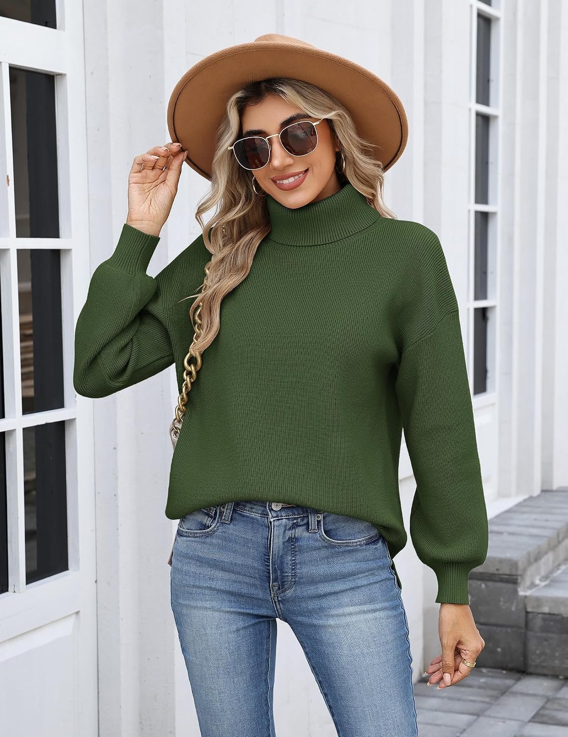 Women's Turtleneck Sweater 2026 Fall Winter Chunky Knit Sweaters Casual Side Slit Pullover Jumper Top - Image 3