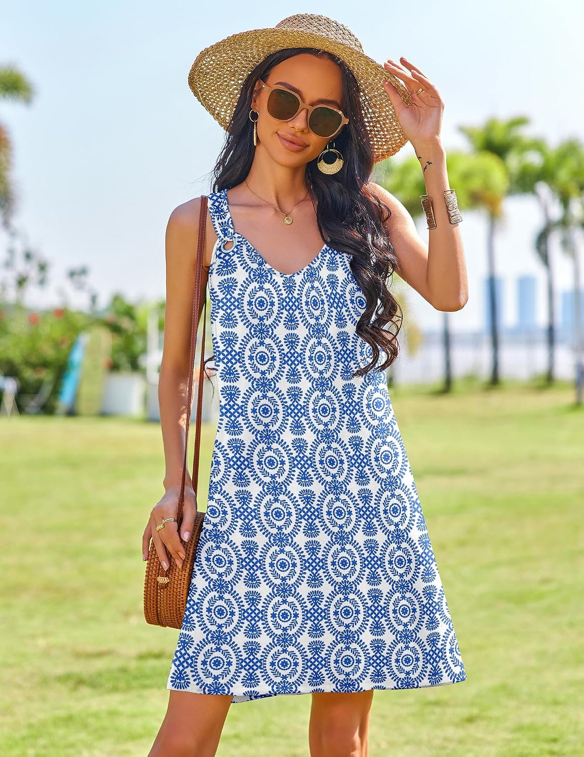 Summer Dresses for Women Boho Beach Dress Sleeveless Sundresses with Pockets Casual Loose Tank Tshirt Sun Dress - Image 5