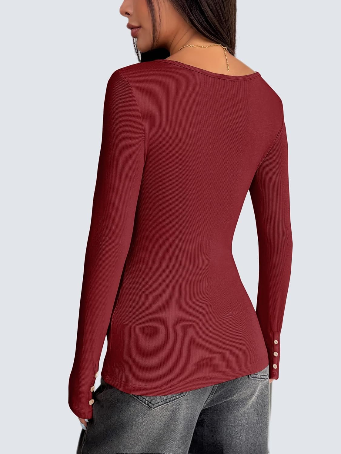 Womens Long Sleeve Henley T Shirts Button Ribbed Knit Slim Fitted Tee Tops Basic Casual Work Blouse XS-XXL - Image 7