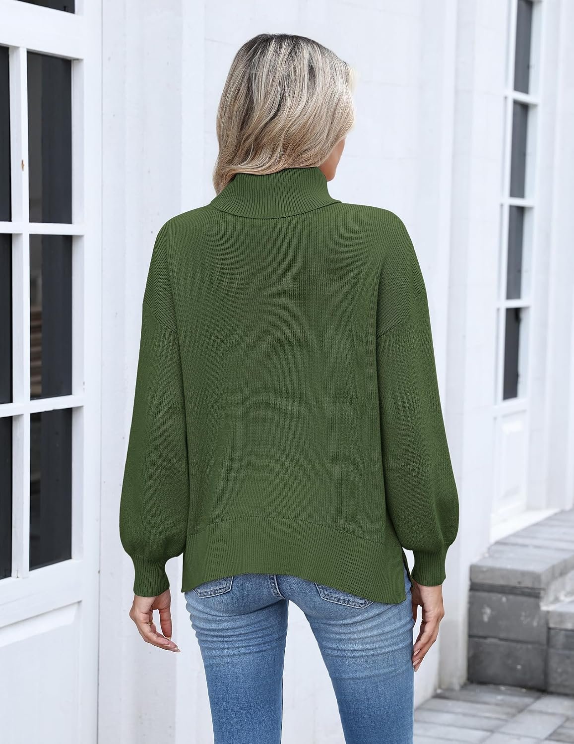 Women's Turtleneck Sweater 2026 Fall Winter Chunky Knit Sweaters Casual Side Slit Pullover Jumper Top - Image 5