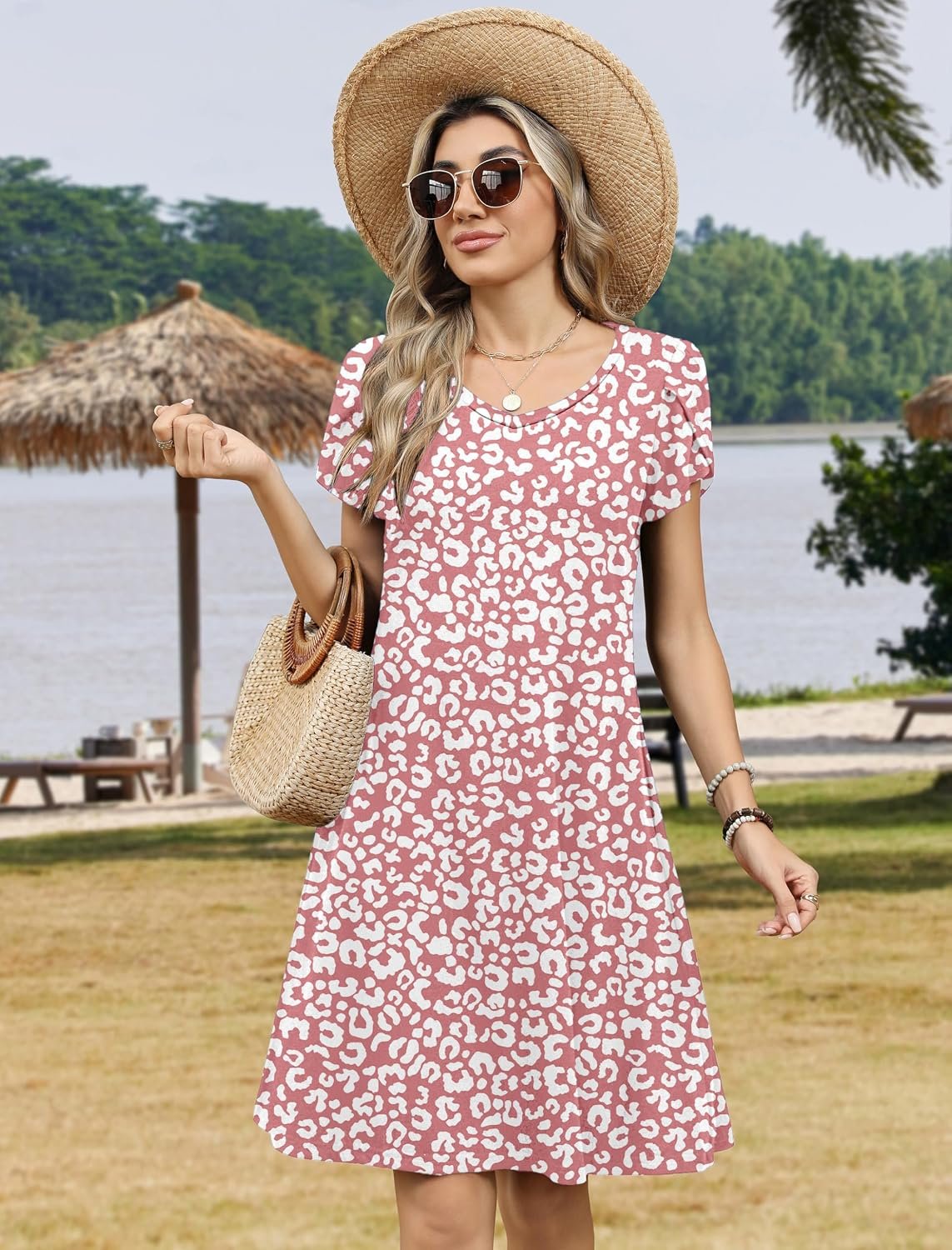 Womens Summer A-Line Dress with Pockets Mini Short Sleeve Dresses Flowy Beach Swing Dress 2026 Vacation Travel - Image 3